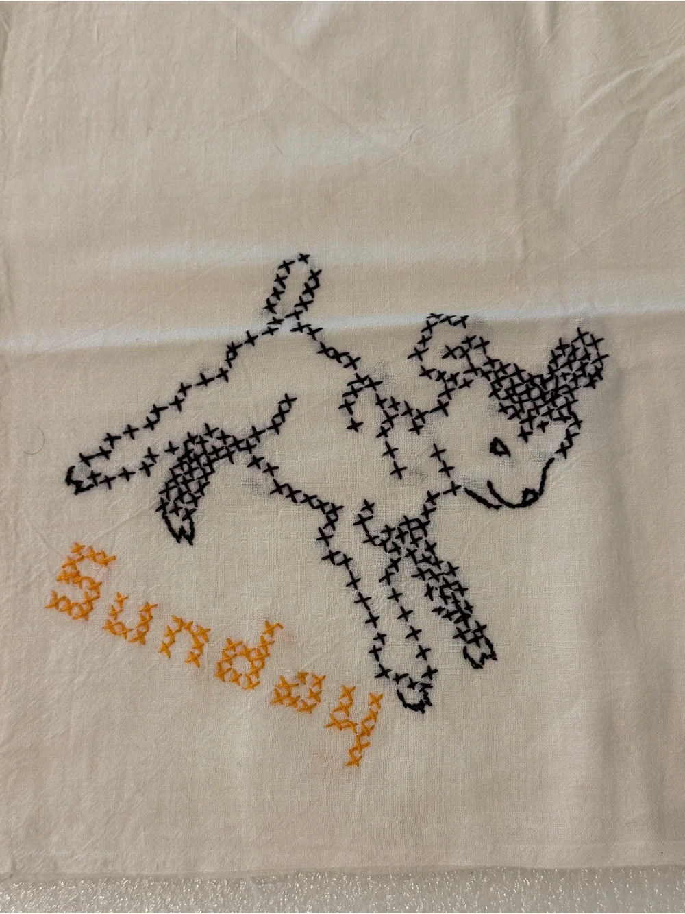 Set of 7 Embroidered Cotton Flour Sack Dish Towels Days of the Week Vintage